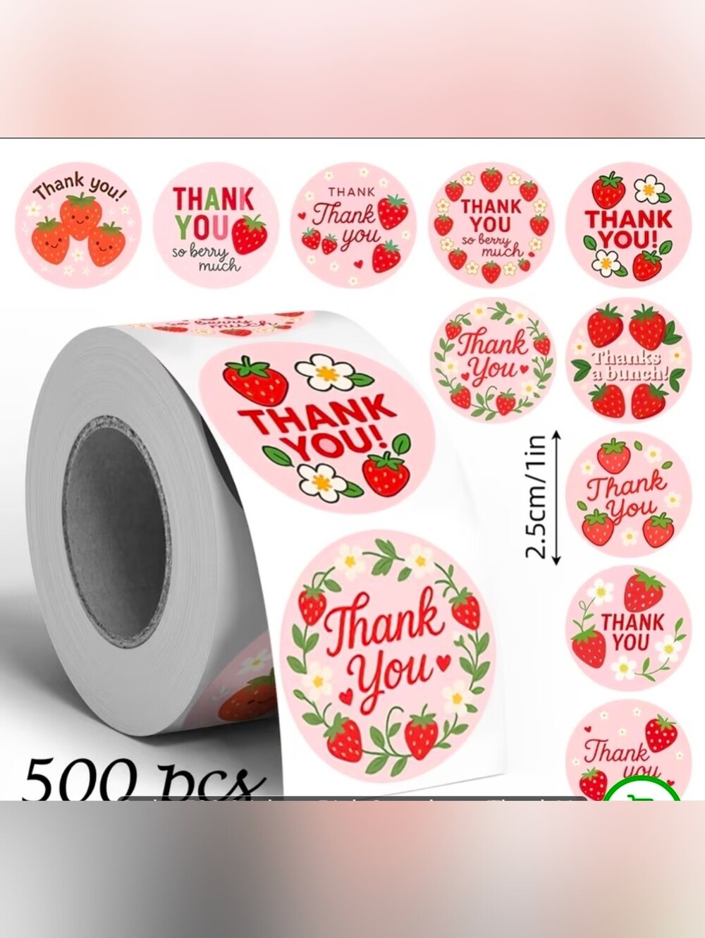 500 Thank You Stickers Strawberries NIP